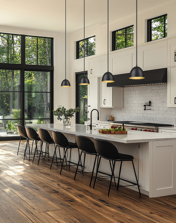 Vega 8" Modern Dome Pendant Light in Matte Black or White with Gold Lining - Midcentury Lighting by Practical Props