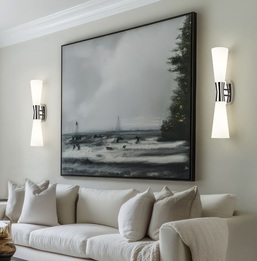 Emrys Large Hourglass Bowtie Frosted Glass Wall Sconce in Matte Black, Modern Gold, Brushed Nickel, or Polished Nickel - Midcentury Lighting by Practical Props