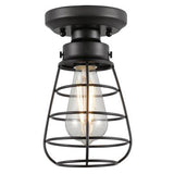 Vintage Industrial Steampunk Black Metal Cage Light - Exterior Wall Sconce or Flush Mount