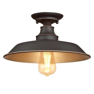 Iron Hill Farmhouse Industrial China Hat Flush Mount Fixture in Aged Bronze