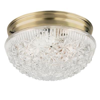 Vintage Cut Crystal Clear Glass + Antique Brass Traditional Flush Mount