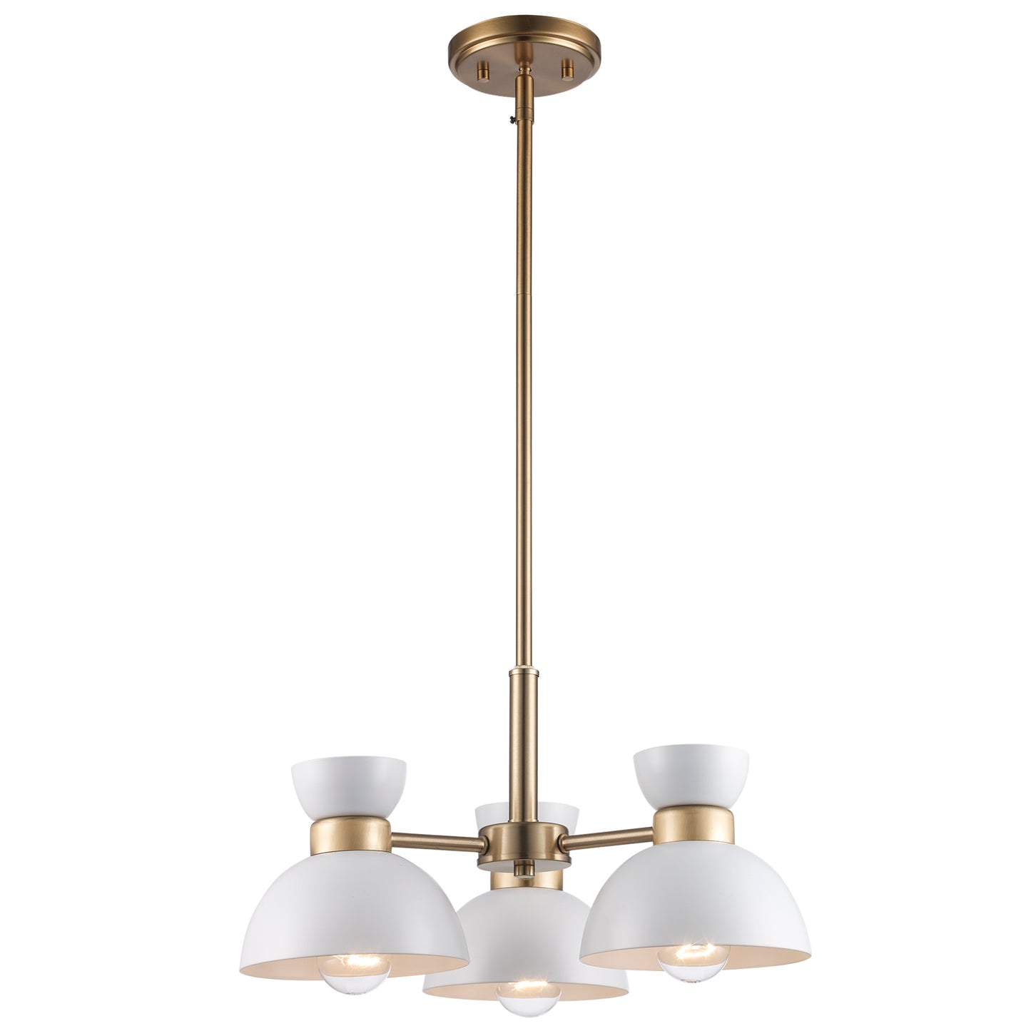 Azaria Retro 3-Light Mini Chandelier - Matte Black, Matte White and Burnished Brass

