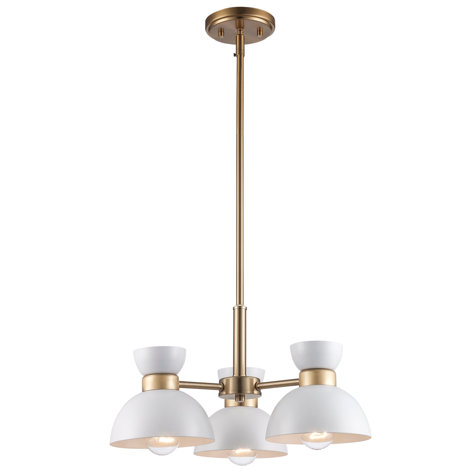 Azaria Retro 3-Light Mini Chandelier - Matte Black, Matte White and Burnished Brass

