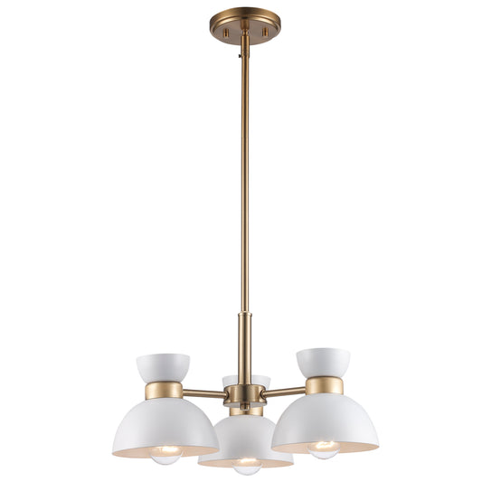 Azaria Retro 3-Light Mini Chandelier - Matte Black, Matte White and Burnished Brass
