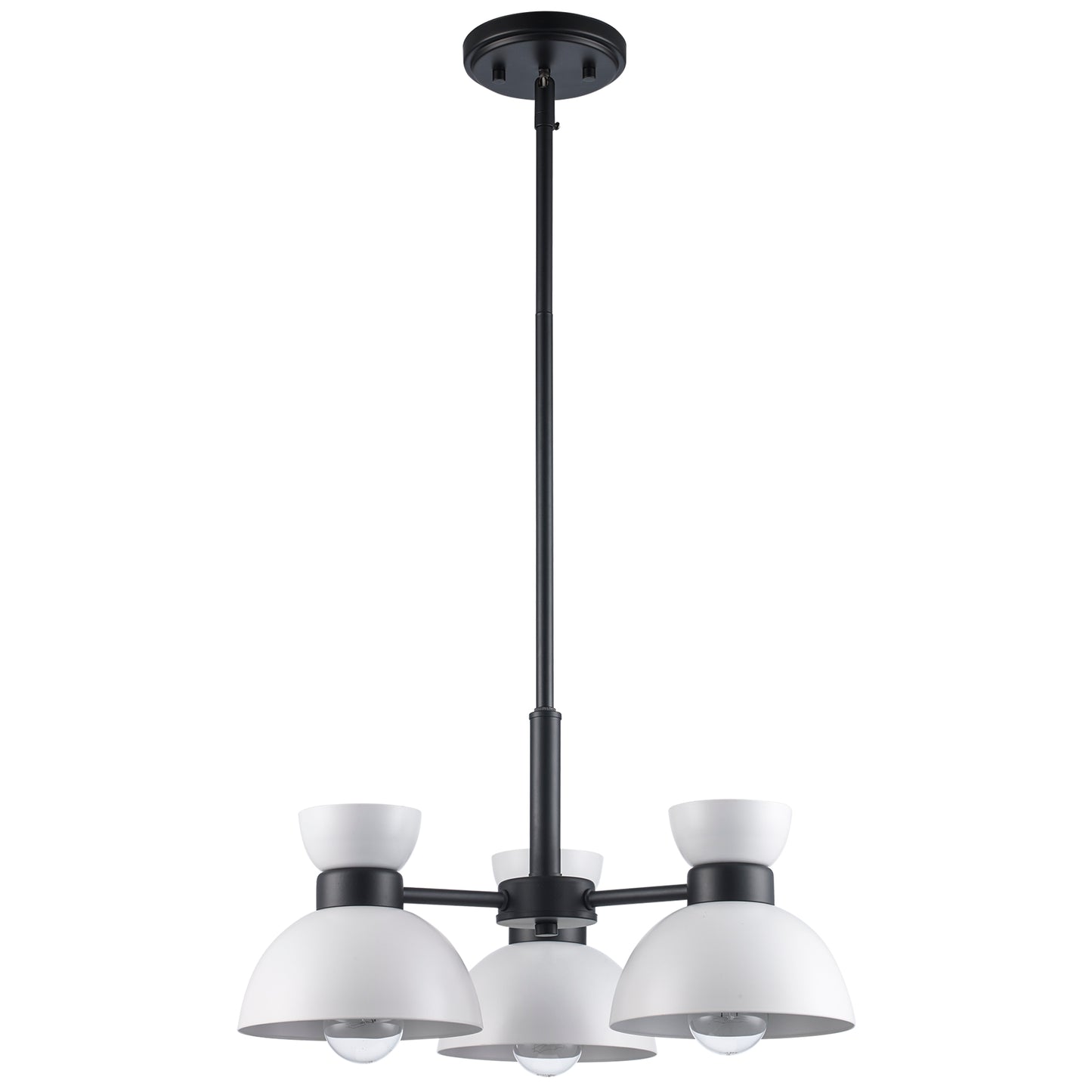 Azaria Retro 3-Light Mini Chandelier - Matte Black, Matte White and Burnished Brass