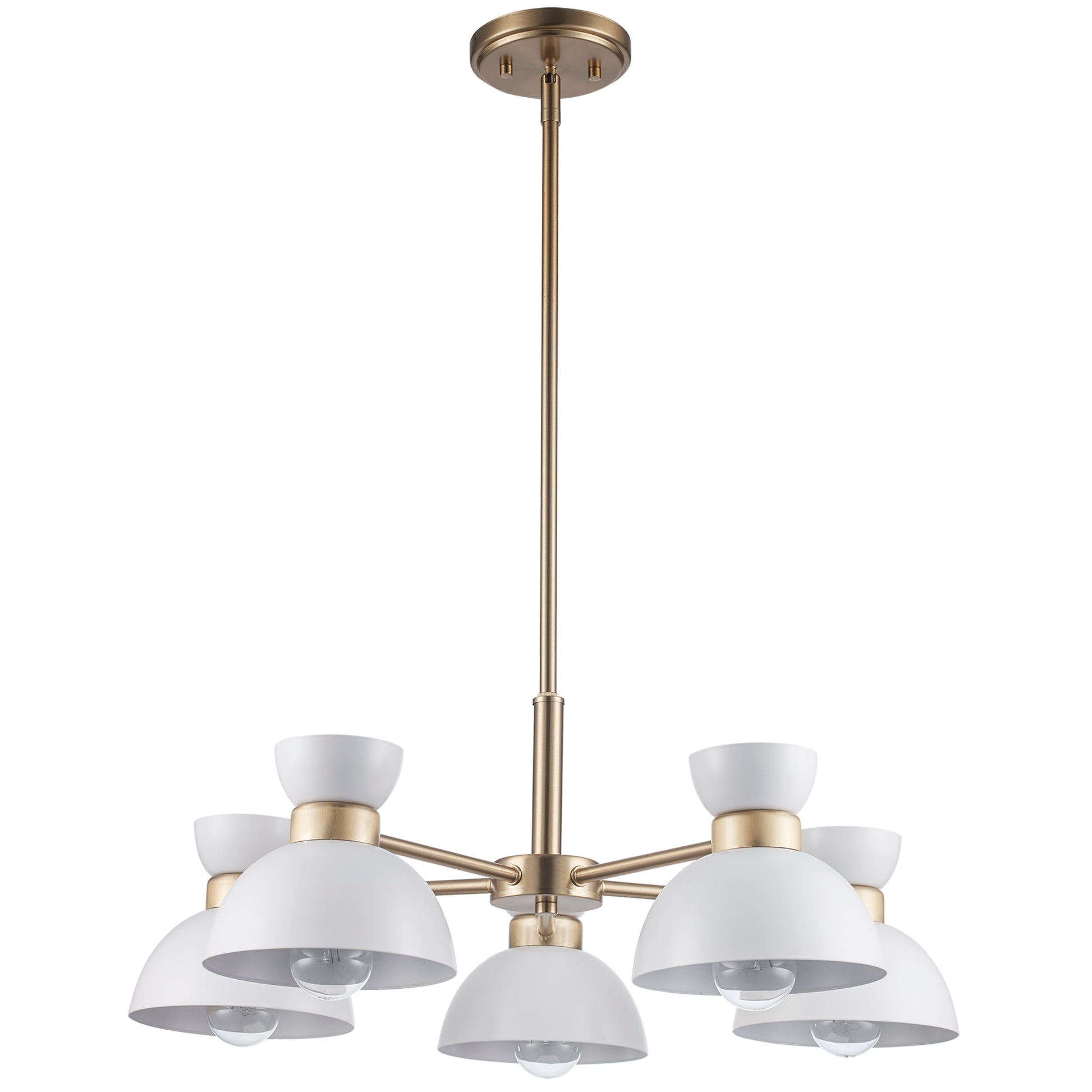 Azaria Retro 5-Light Chandelier - Matte Black, Matte White and Burnished Brass