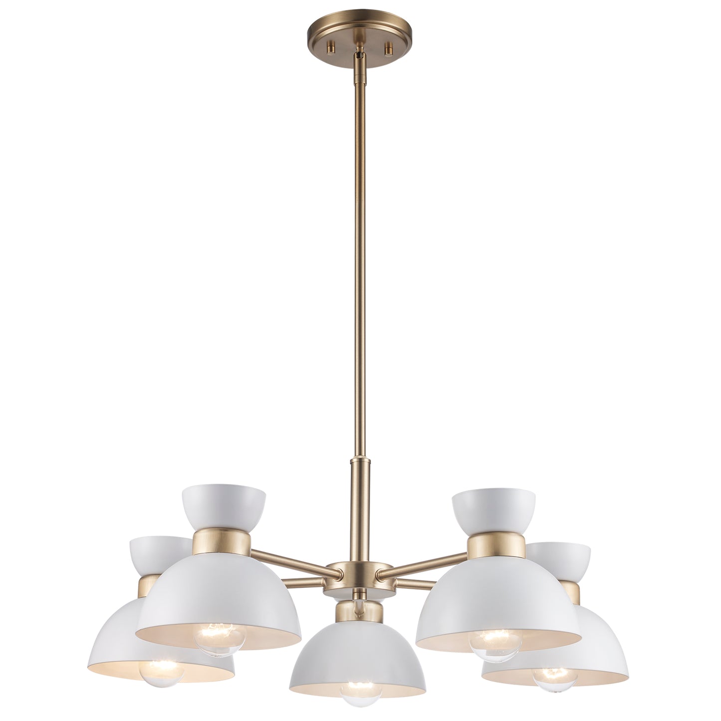 Azaria Retro 5-Light Chandelier - Matte Black, Matte White and Burnished Brass