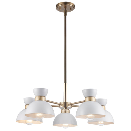 Azaria Retro 5-Light Chandelier - Matte Black, Matte White and Burnished Brass