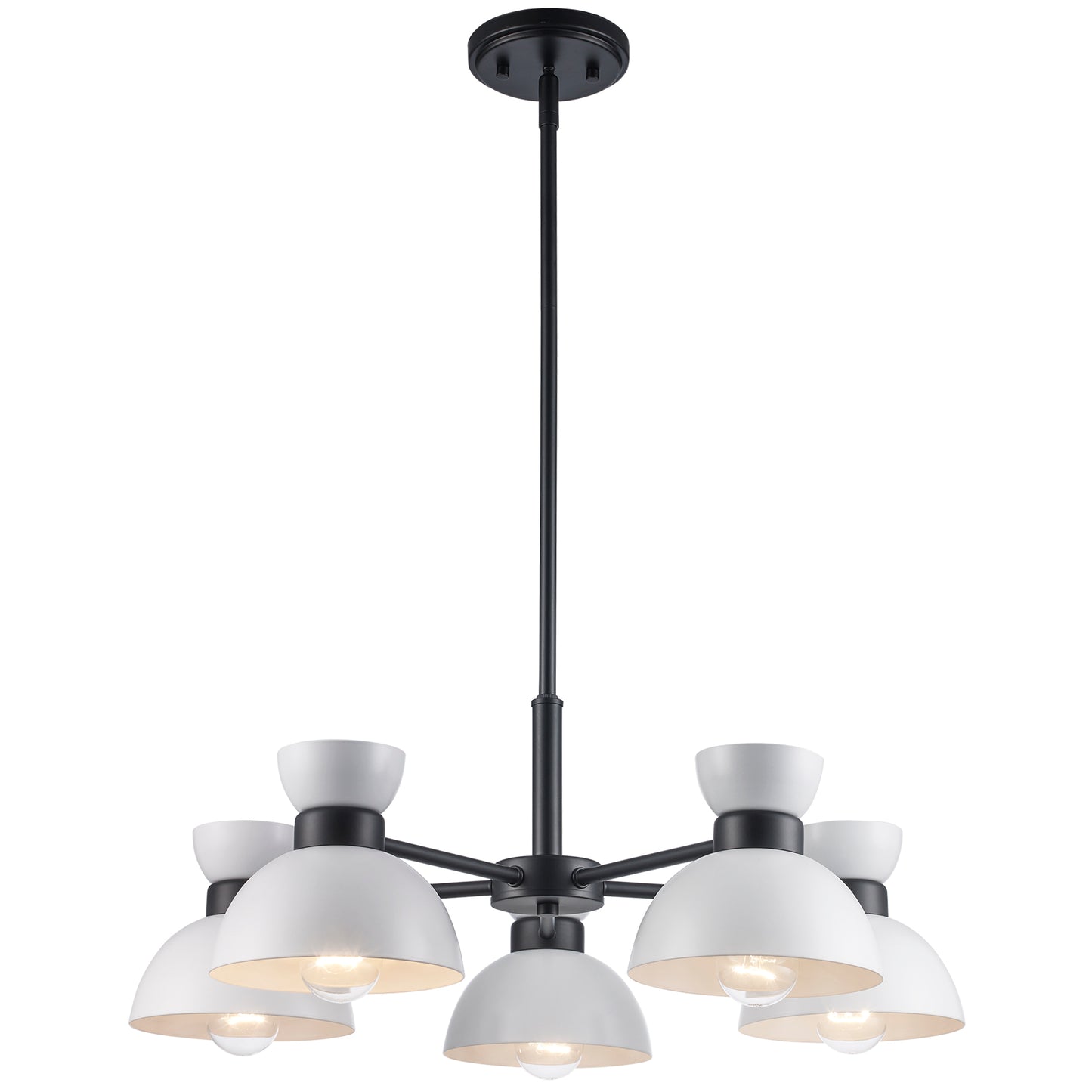 Azaria Retro 5-Light Chandelier - Matte Black, Matte White and Burnished Brass