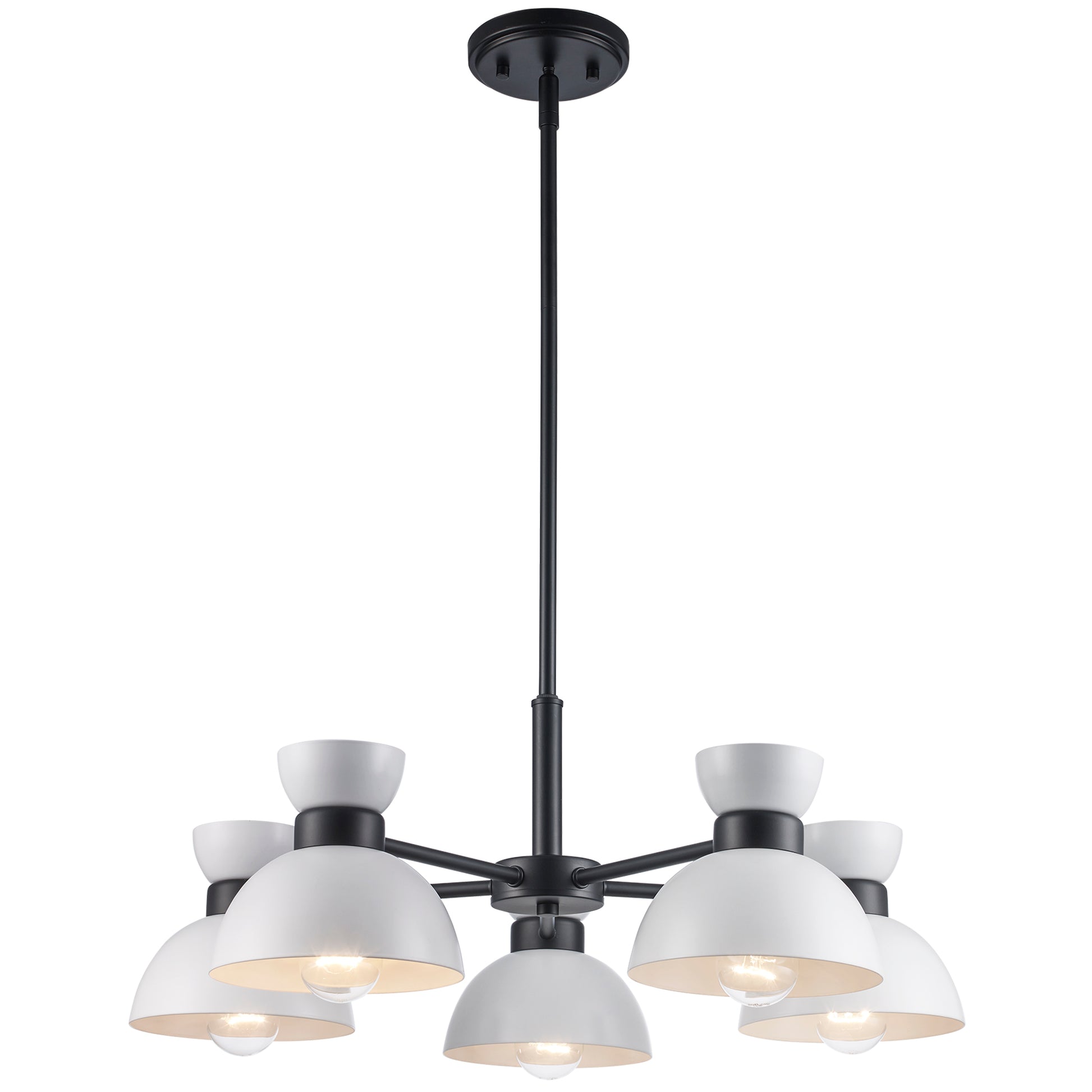 Azaria Retro 5-Light Chandelier - Matte Black, Matte White and Burnished Brass