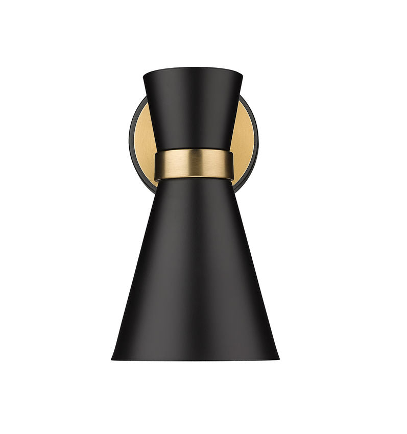 Soriano 1-Light Mid Century Modern Bowtie Cone Wall Sconce Fixture - Matte Black, Brass, and Brushed Nickel