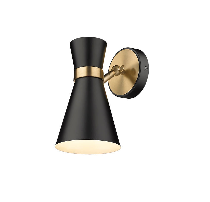 Soriano 1-Light Mid Century Modern Bowtie Cone Wall Sconce Fixture - Matte Black, Brass, and Brushed Nickel