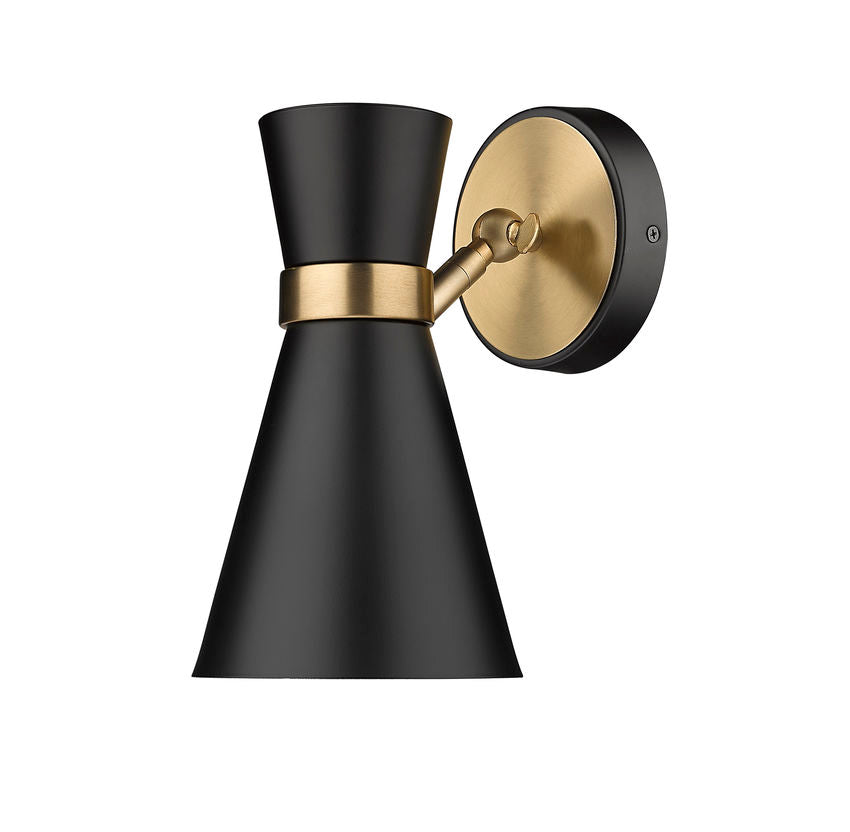 Soriano 1-Light Mid Century Modern Bowtie Cone Wall Sconce Fixture - Matte Black, Brass, and Brushed Nickel\