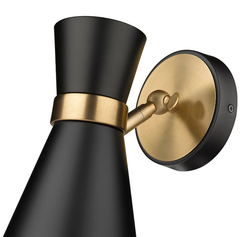 Soriano 1-Light Mid Century Modern Bowtie Cone Wall Sconce Fixture - Matte Black, Brass, and Brushed Nickel