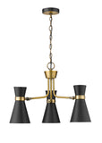 Soriano 3-Light Mid Century Cone Chandelier Pendant in Black + Brass