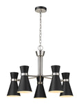 Soriano 5-Light Mid Century Cone Chandelier Pendant in Black + Brass