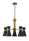 Soriano 5-Light Mid Century Cone Chandelier Pendant in Black + Brass