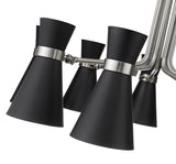 Soriano 9-Light Mid Century Cone Chandelier Pendant in Black + Silver