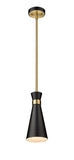 Soriano 5.5" Mini 1-Light Mid Century Cone Pendant in Black + Silver + Brass