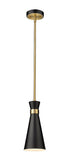 Soriano 5.5" Mini 1-Light Mid Century Cone Pendant in Black + Silver + Brass