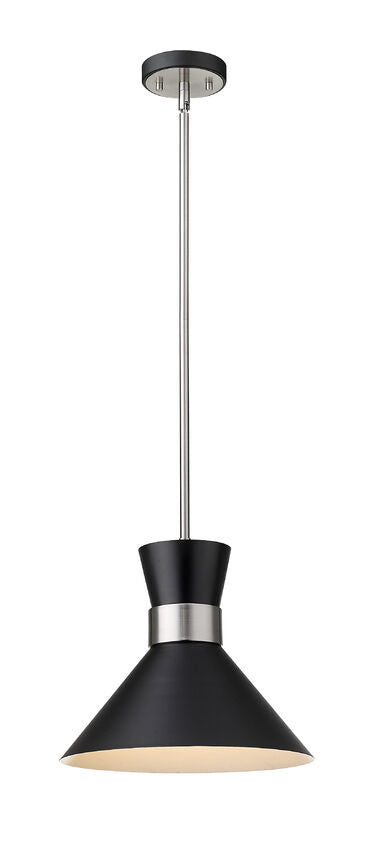 Soriano 13" 1-Light Mid Century Cone Pendant in Black + Silver + Brass