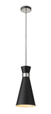 Soriano 8" 1-Light Mid Century Cone Pendant in Black + Silver + Brass