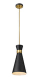 Soriano 8" 1-Light Mid Century Cone Pendant in Black + Silver + Brass