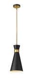Soriano 8" 1-Light Mid Century Cone Pendant in Black + Silver + Brass