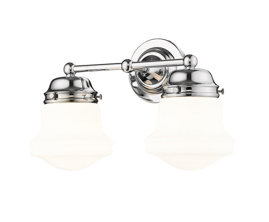 Vaughn 2-Light Schoolhouse Opal Glass + Brass Traditional  Double Vanity Wall Sconce Light Fixture