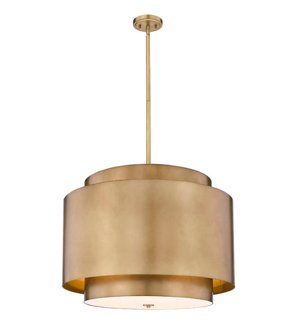 Harlech Large 4-Light 32" Modern Curved Aged Brass Metal Drum Pendant Light