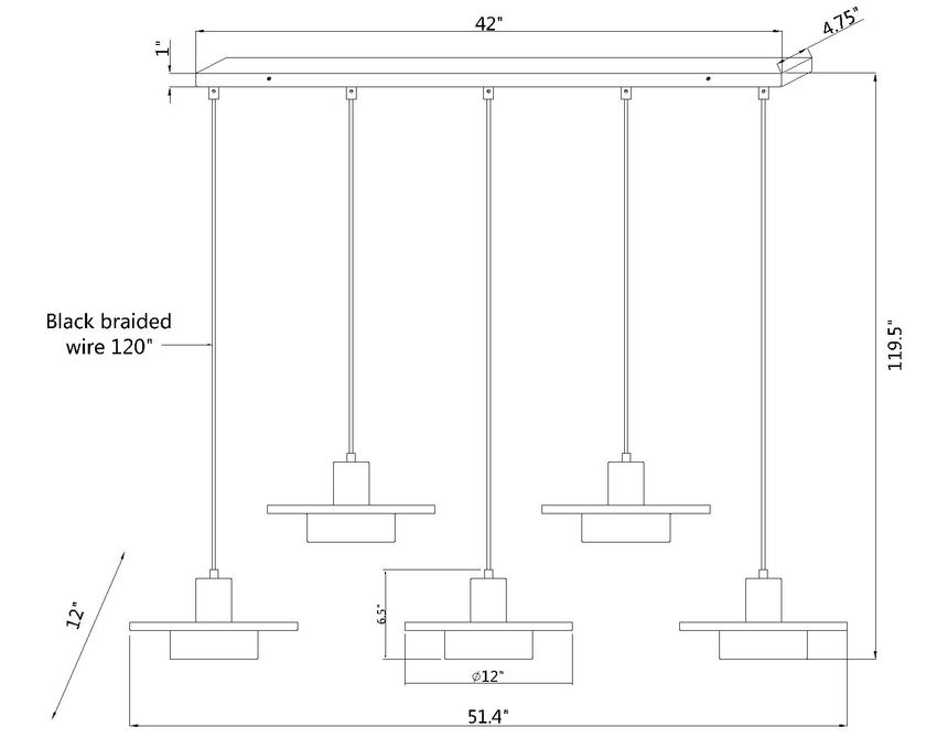 Ludo 6-Light Modern LED Linear Pendant Light in Black, White, Brushed Nickel or Brass