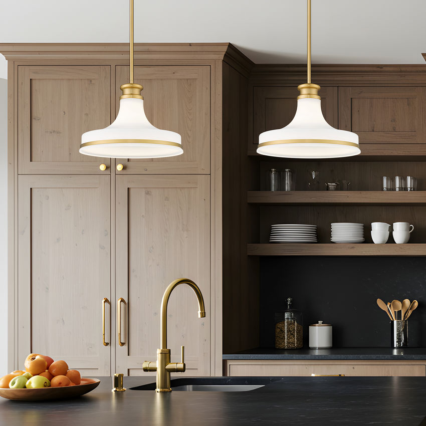 Reznor 12" Vintage-Style Fluted Glass Pendant in Matte Black, Brushed Nickel, and Modern Gold - Midcentury Lighting by Practical Props