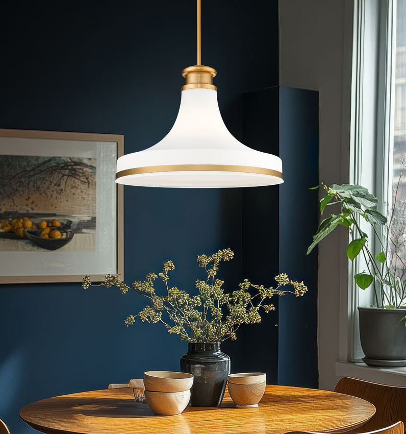 Reznor 16" Vintage-Style Fluted Glass Pendant in Matte Black, Brushed Nickel, and Modern Gold - Midcentury Lighting by Practical Props