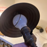Antique Silver Patina Mini Clip-On Desk Lamp with Metal Pyramid Cone Shade