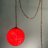 Vintage 1950s Candy Red Mid Century Spaghetti Ribbon Acrylic Swag Globe Pendant Light MCM