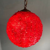 Vintage 1950s Candy Red Mid Century Spaghetti Ribbon Acrylic Swag Globe Pendant Light MCM