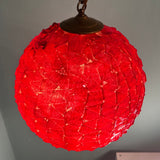 Vintage 1950s Candy Red Mid Century Spaghetti Ribbon Acrylic Swag Globe Pendant Light MCM