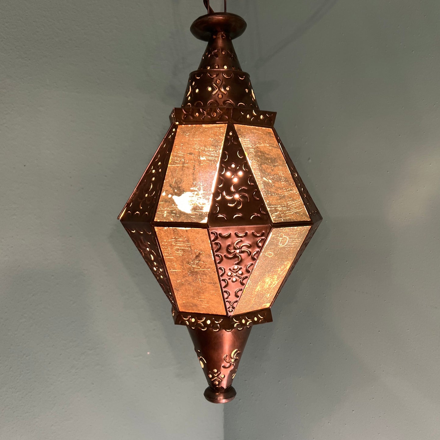 Vintage Handmade Moroccan-style Pierced Metal Hanging Star Lantern Pendant Light