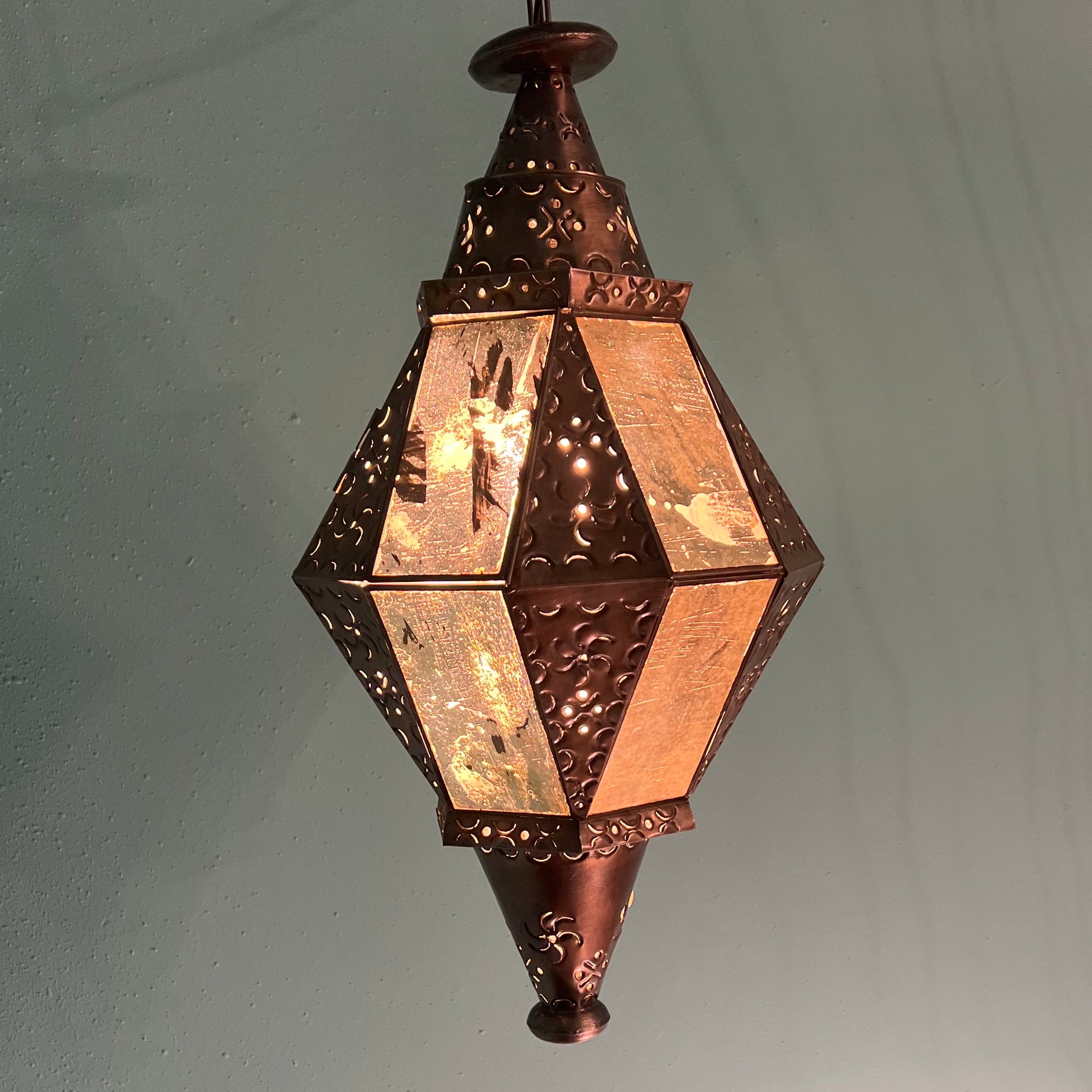 Vintage Handmade Moroccan-style Pierced Metal Hanging Star Lantern Pendant Light
