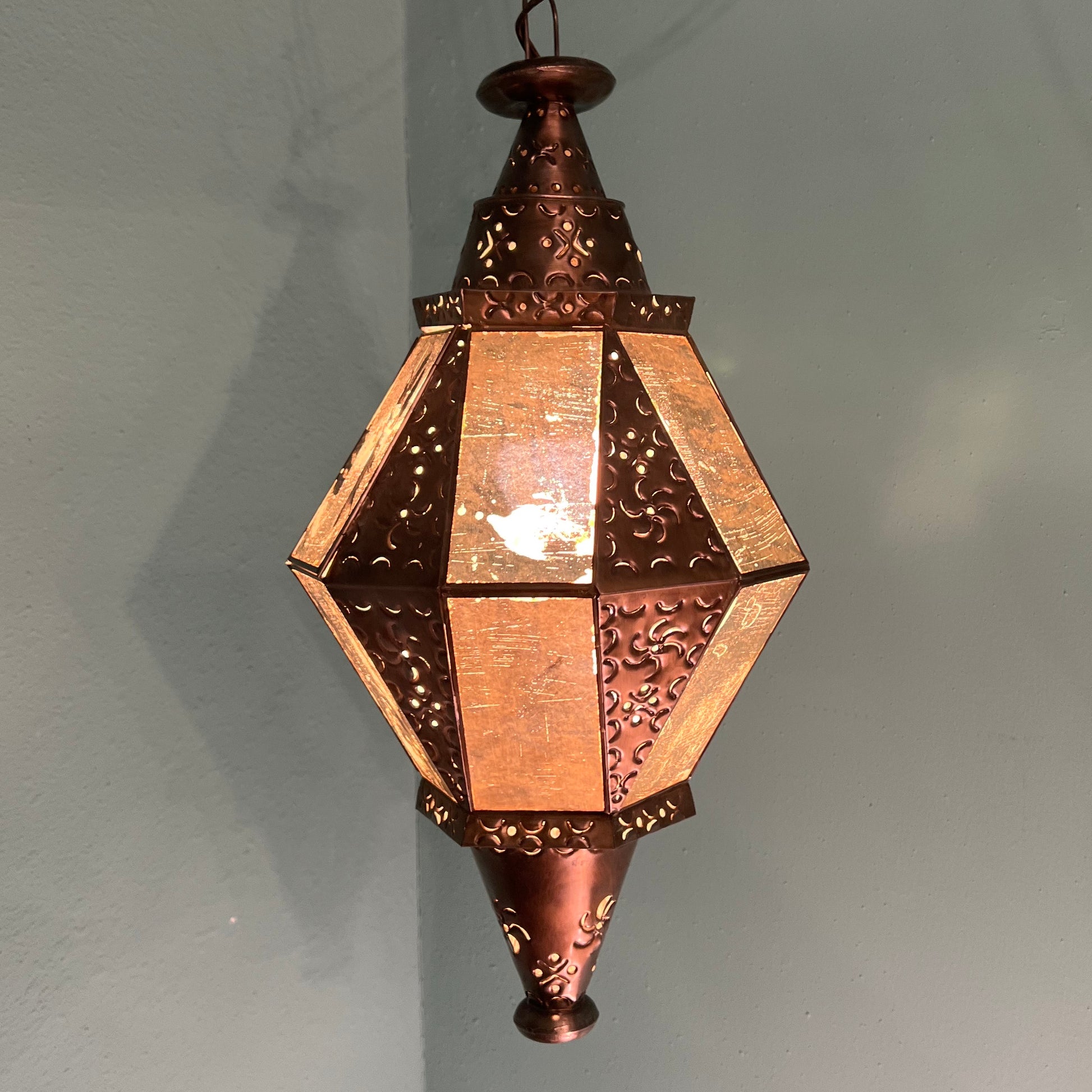Vintage Handmade Moroccan-style Pierced Metal Hanging Star Lantern Pendant Light