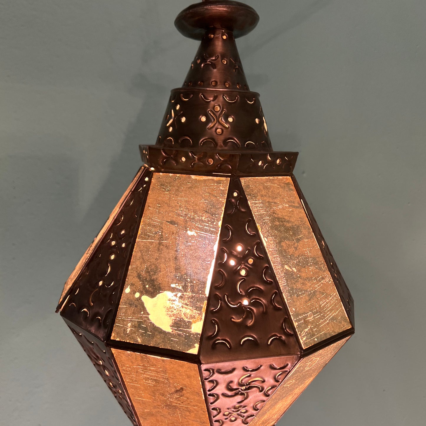 Vintage Handmade Moroccan-style Pierced Metal Hanging Star Lantern Pendant Light