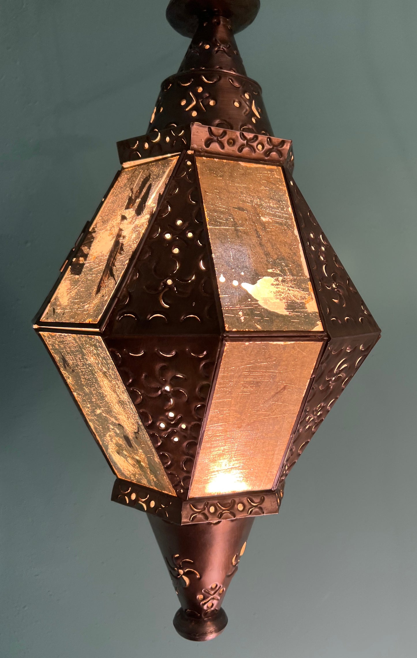 Vintage Handmade Moroccan-style Pierced Metal Hanging Star Lantern Pendant Light