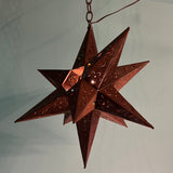 Vintage Handmade Moroccan-style Pierced Metal Hanging Star Lantern Pendant Light with Rainbow Glass Inlays