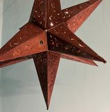 Vintage Handmade Moroccan-style Pierced Metal Hanging Star Lantern Pendant Light with Rainbow Glass Inlays