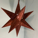 Vintage Handmade Moroccan-style Pierced Metal Hanging Star Lantern Pendant Light with Rainbow Glass Inlays