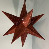 Vintage Handmade Moroccan-style Pierced Metal Hanging Star Lantern Pendant Light with Rainbow Glass Inlays