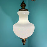 Vintage Handblown Opalescent Iridescent Pendant Light with Brass Plug-In Swag Hardware