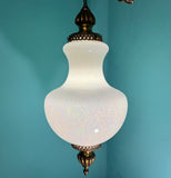 Vintage Handblown Opalescent Iridescent Pendant Light with Brass Plug-In Swag Hardware