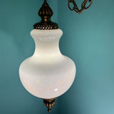 Vintage Handblown Opalescent Iridescent Pendant Light with Brass Plug-In Swag Hardware