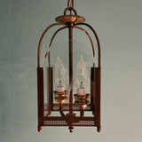 Vintage 1950s 1960s Brass Hanging Lantern Pendant with Etched Glass Panels.